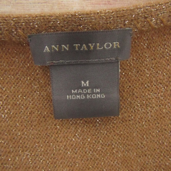 Ann Taylor Gold Metallic 3/4 Sleeve Part Cashmere Sweater Women's M - Picture 5 of 13